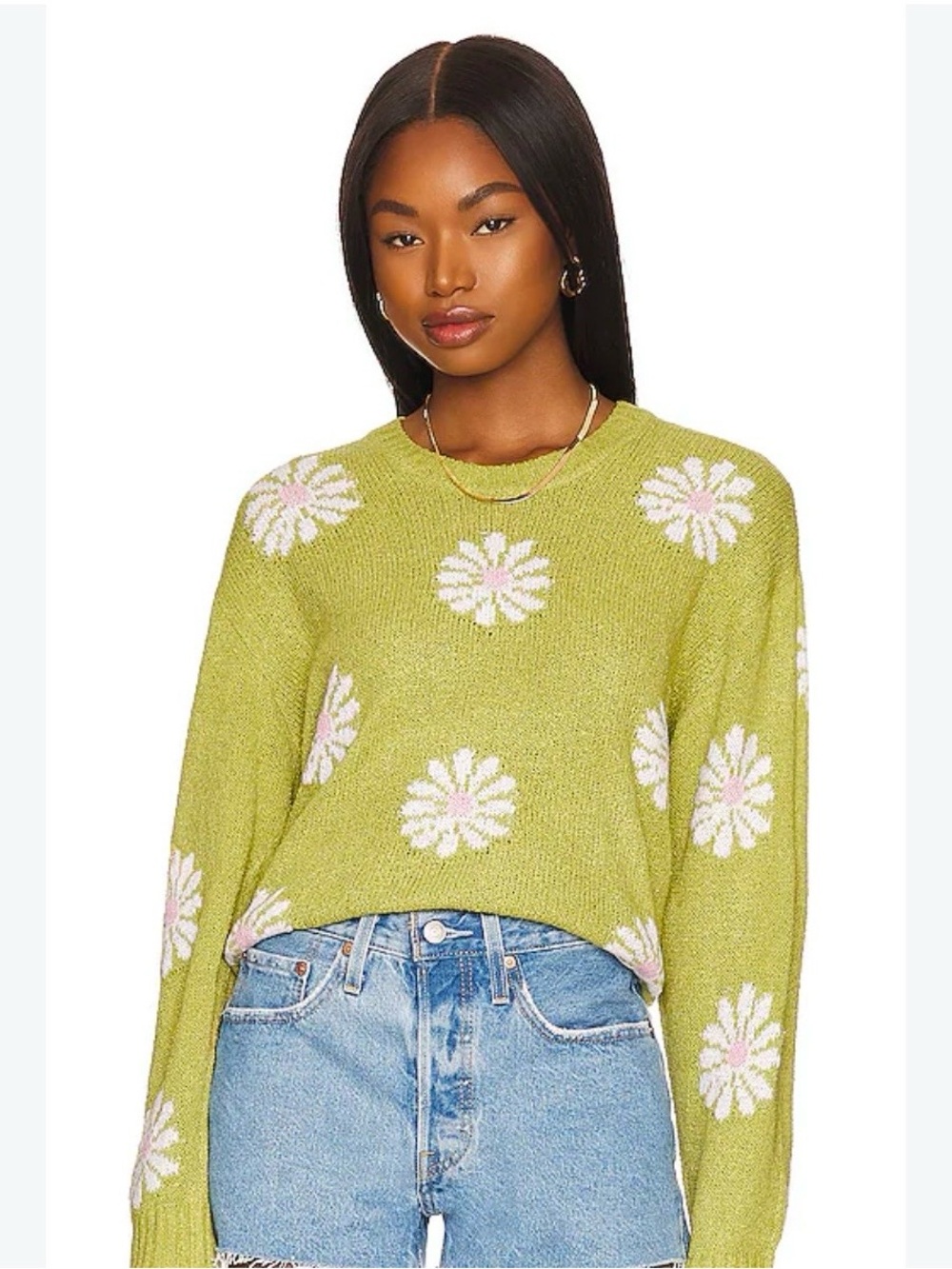 Show Me Your MuMu Chartreuse Daisy Knit Sweater